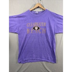 Vintage 1993 Clearwater Beach Florida Surf Beach Retro Lavender  T-shirt L